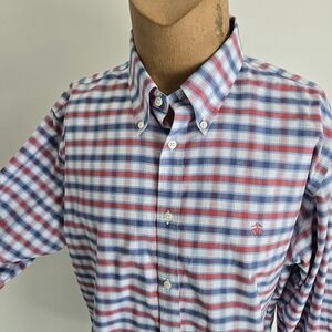 Brooks Brothers Red, Blue & White Plaid Button-Down Shirt